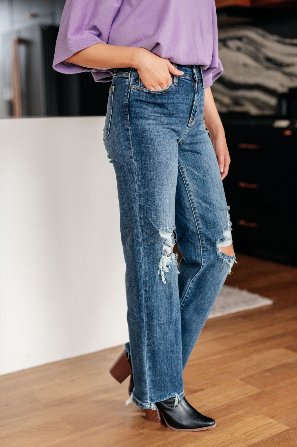 Judy Blue High Rise 90's Straight Jeans- Dark Wash