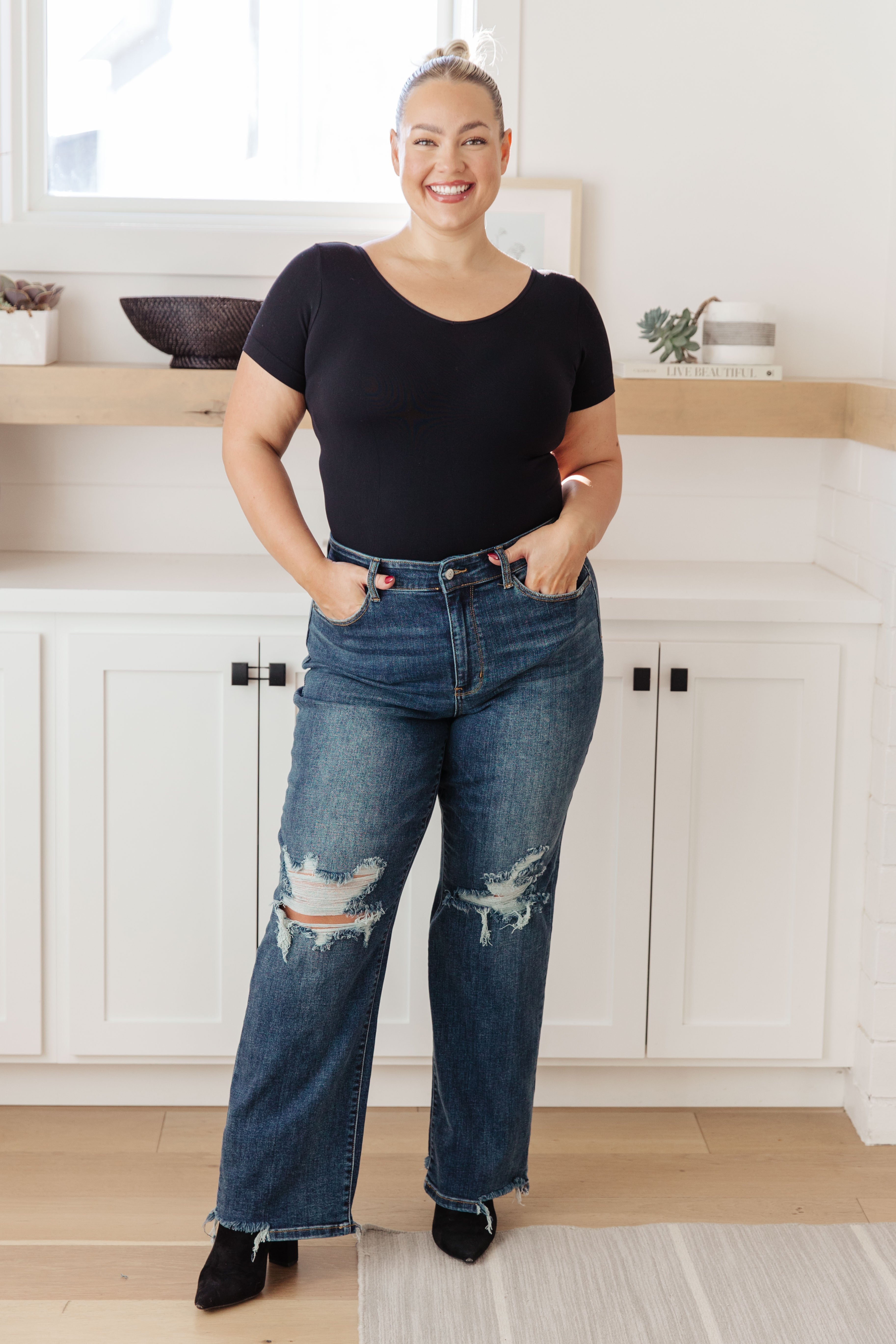 Judy Blue High Rise 90's Straight Jeans- Dark Wash