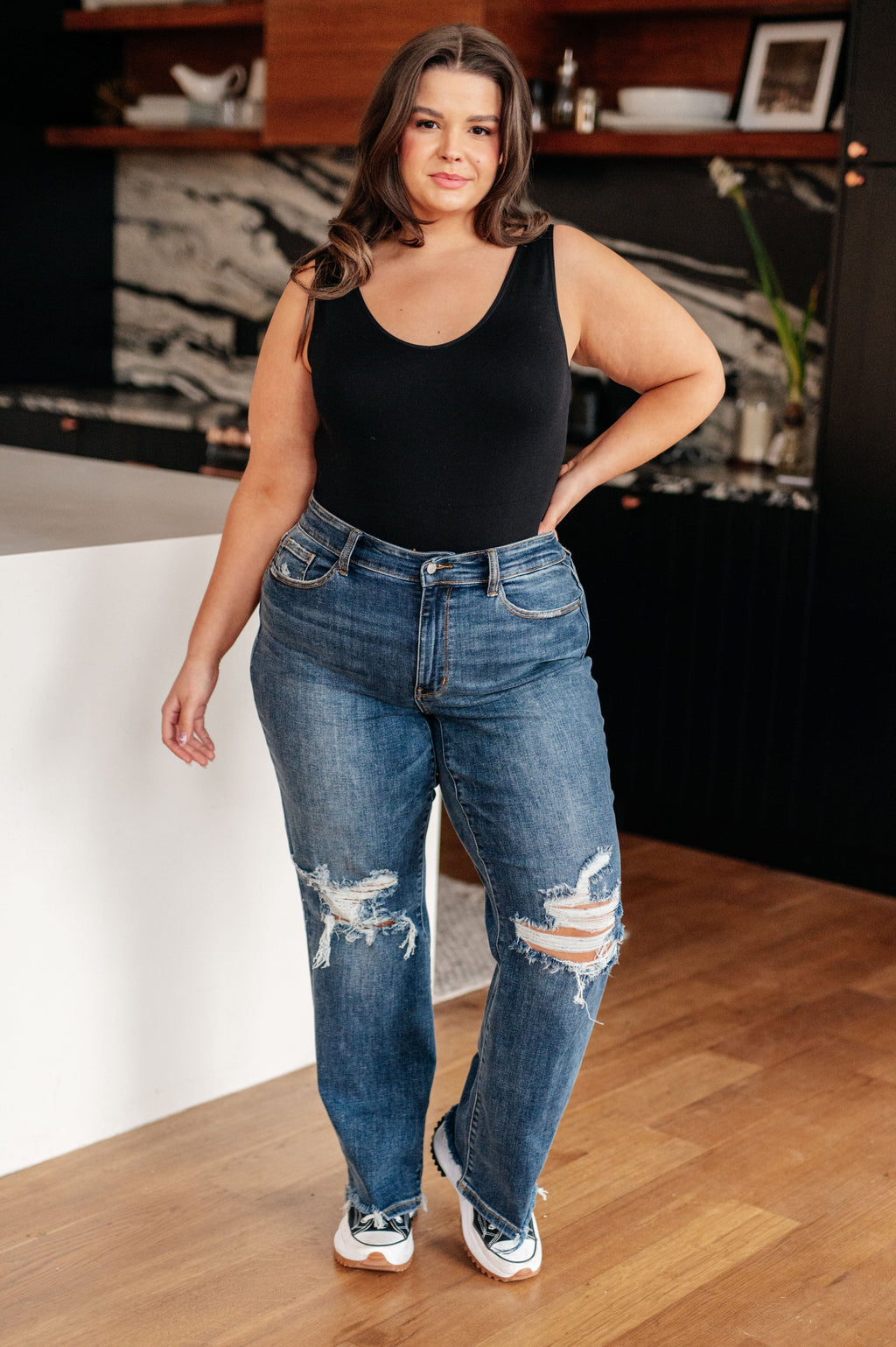 Judy Blue High Rise 90's Straight Jeans- Dark Wash