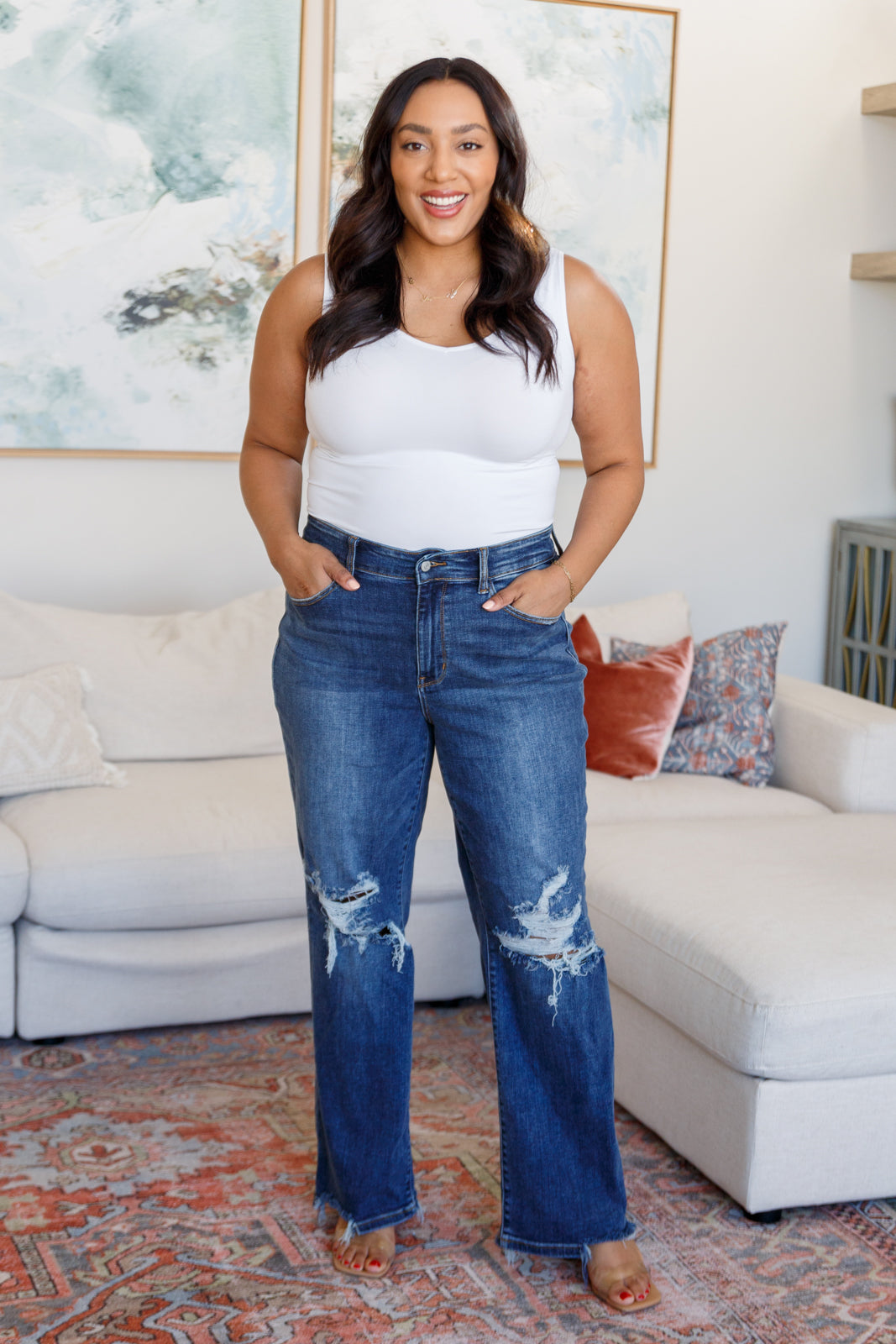 Judy Blue High Rise 90's Straight Jeans- Dark Wash