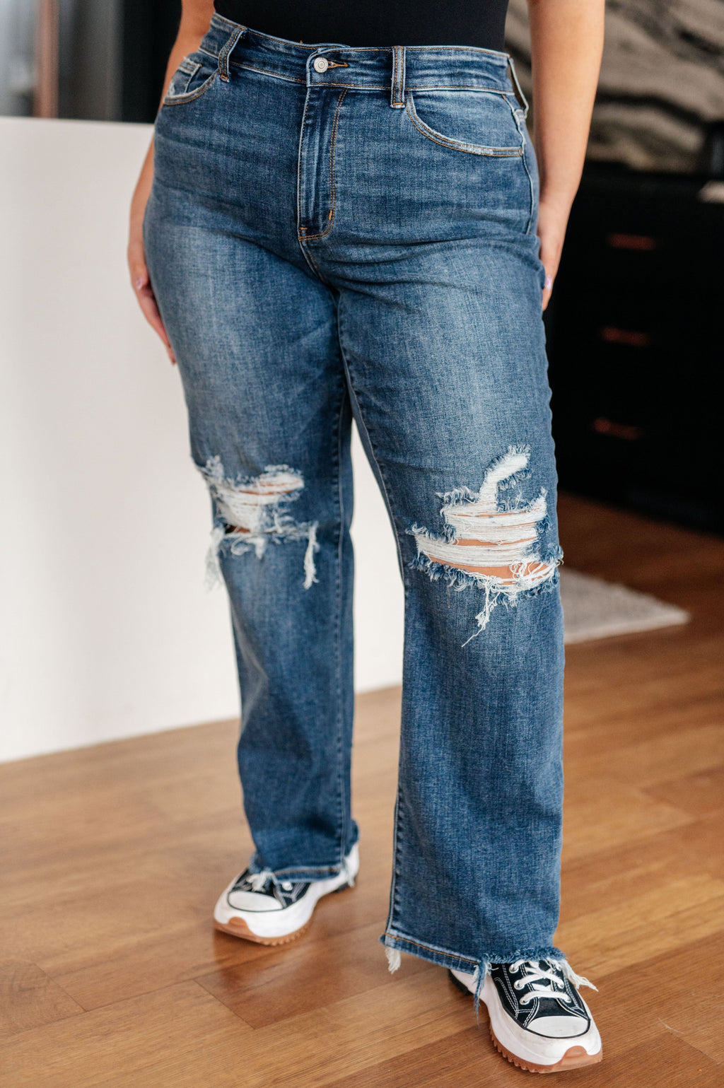 Judy Blue High Rise 90's Straight Jeans- Dark Wash