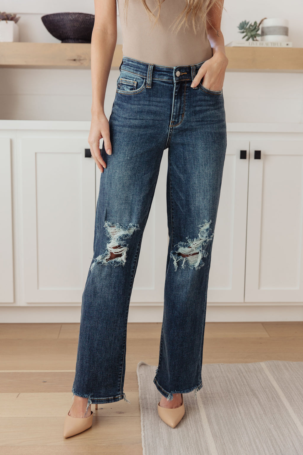 Judy Blue High Rise 90's Straight Jeans- Dark Wash