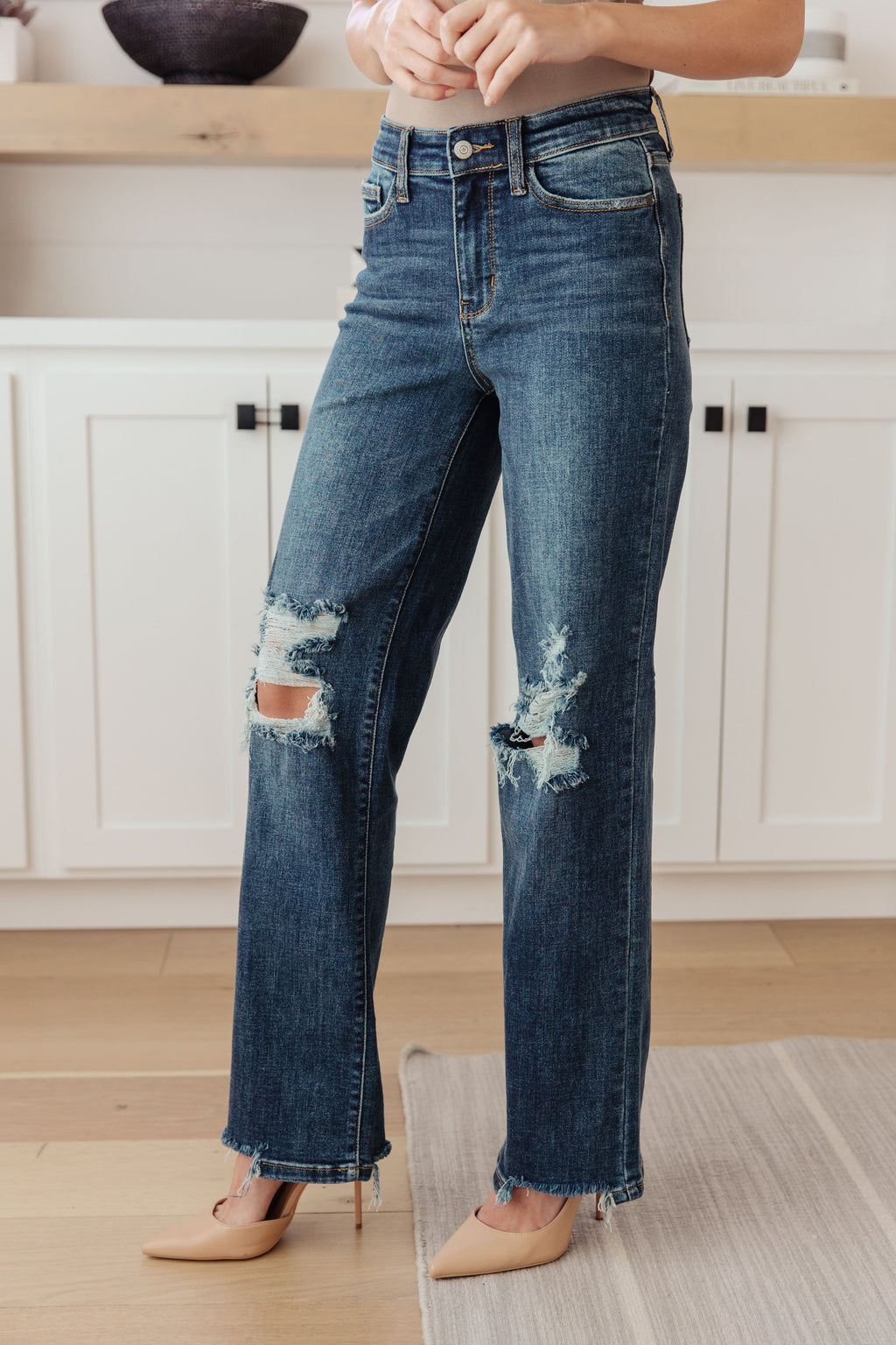 Judy Blue High Rise 90's Straight Jeans- Dark Wash