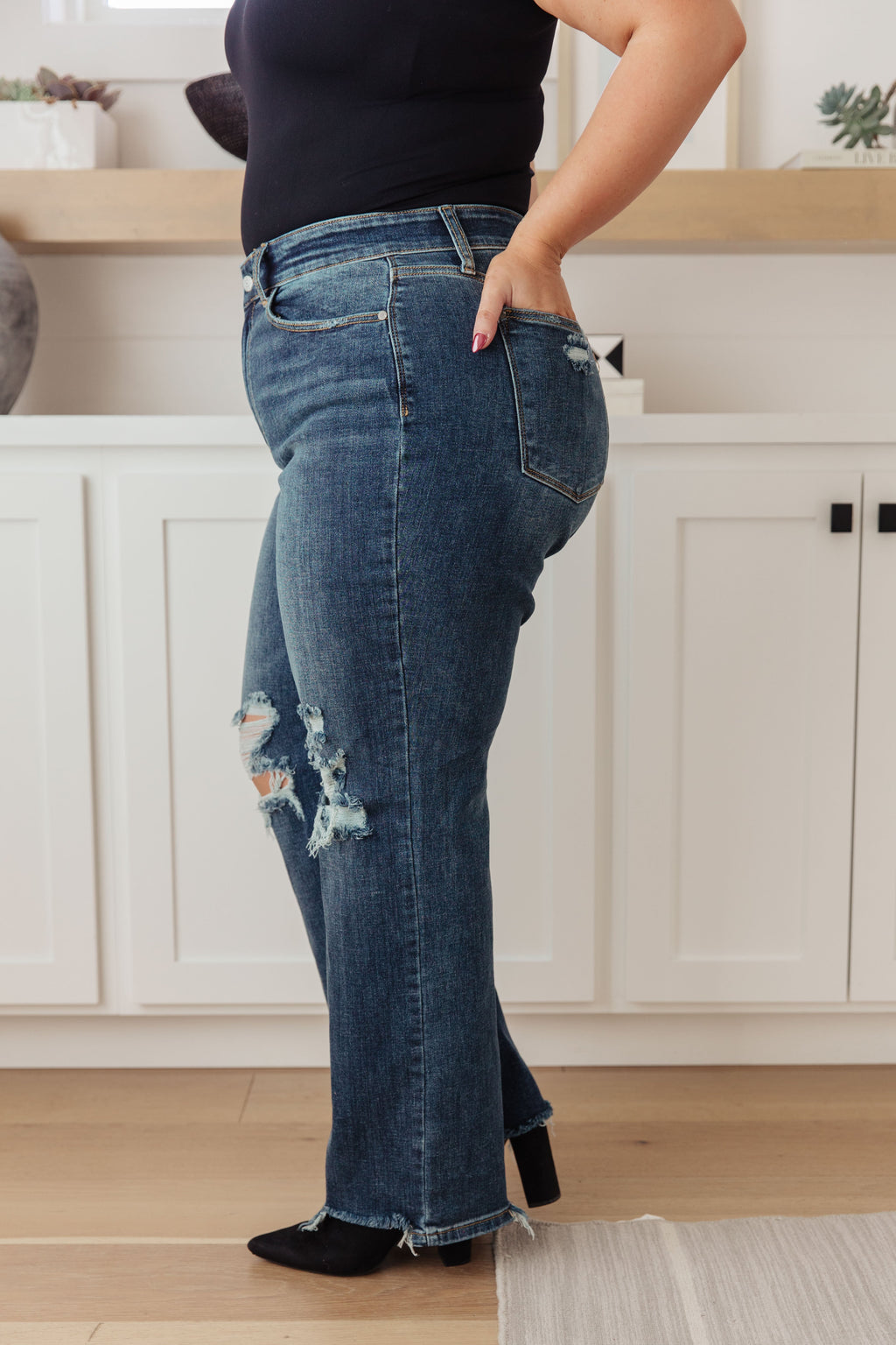 Judy Blue High Rise 90's Straight Jeans- Dark Wash