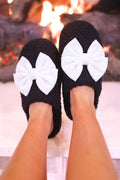Cozy Bow Slippers- Black/White