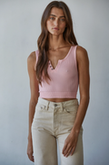 Sea Salt Henley Tank- Powder Pink