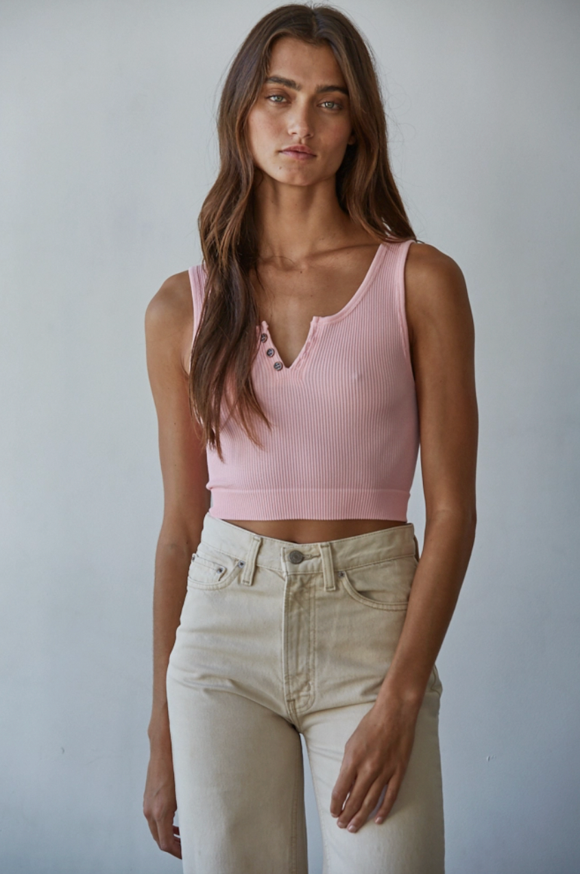 Sea Salt Henley Tank- Powder Pink