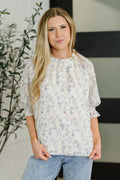 The Sweet Ruffle Affair High Neck Blouse- Blue