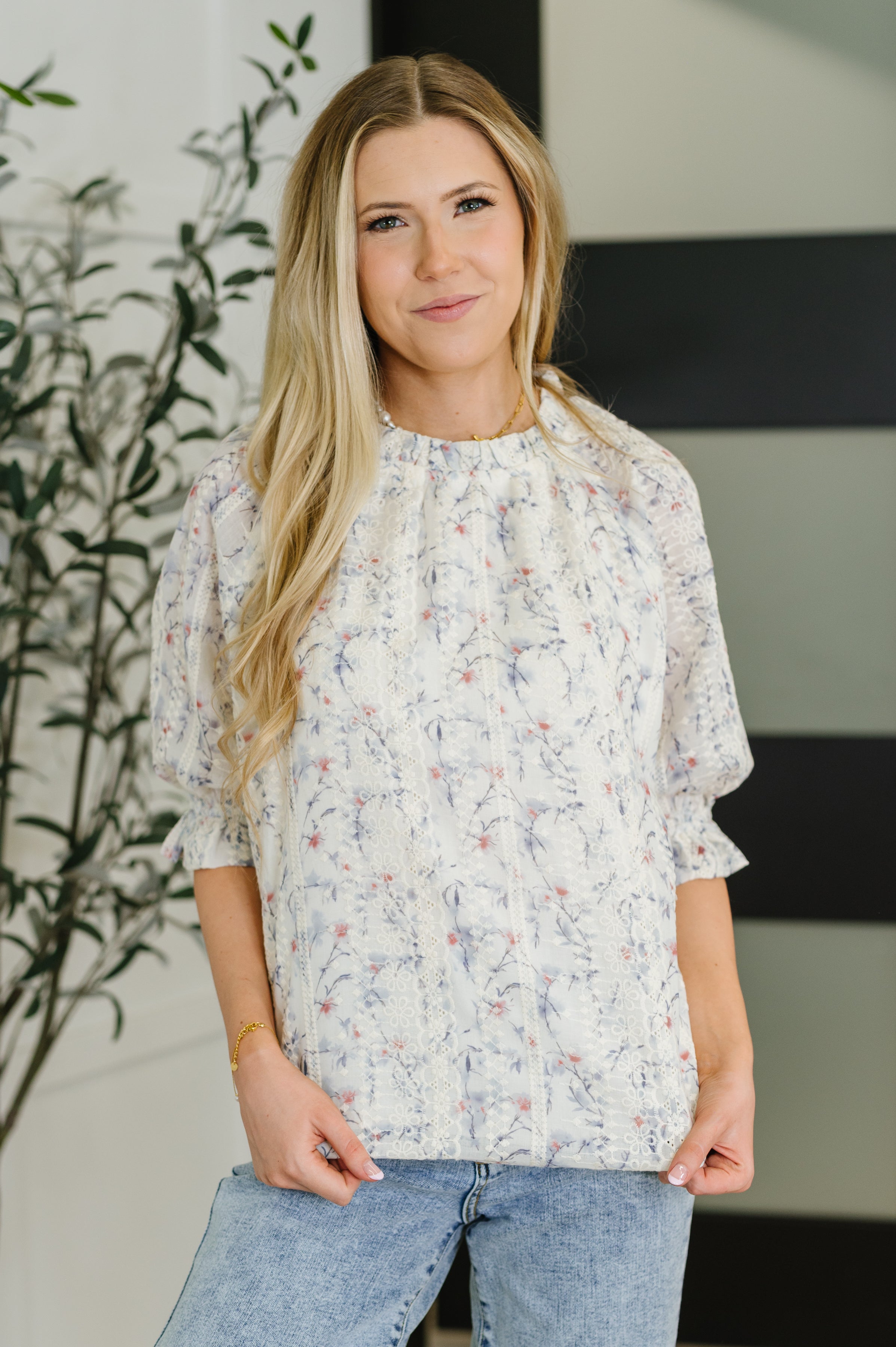 The Sweet Ruffle Affair High Neck Blouse- Blue