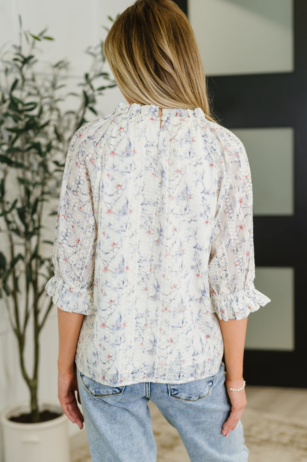 The Sweet Ruffle Affair High Neck Blouse- Blue