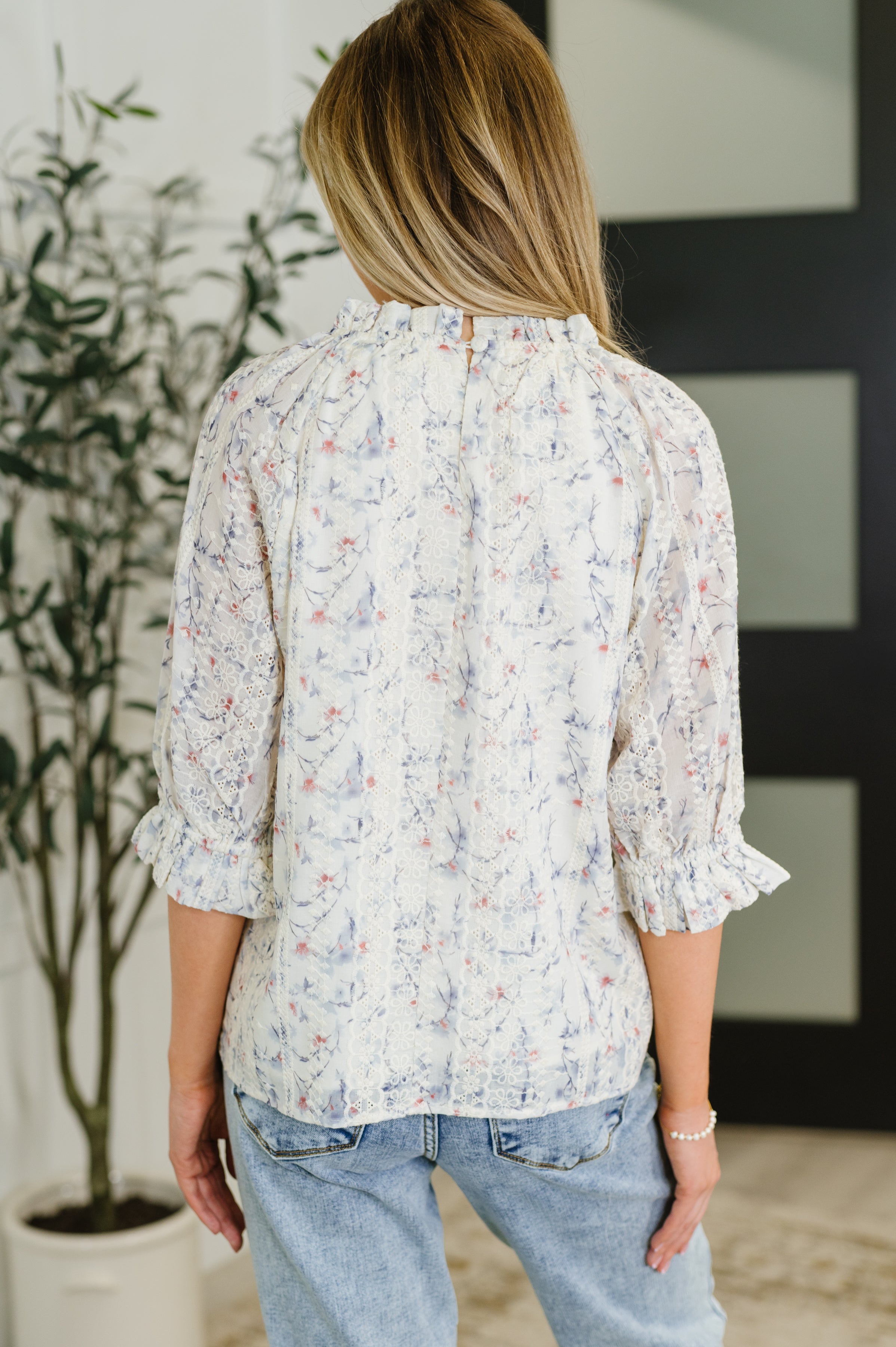 The Sweet Ruffle Affair High Neck Blouse- Blue