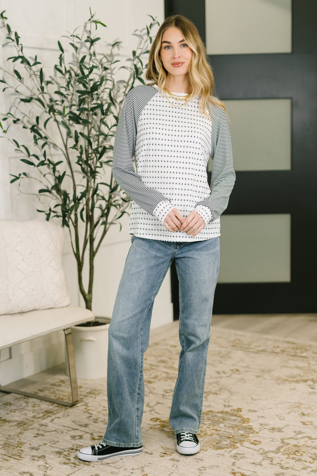 The That's What I Like Raglan Patchwork Long Sleeve Top