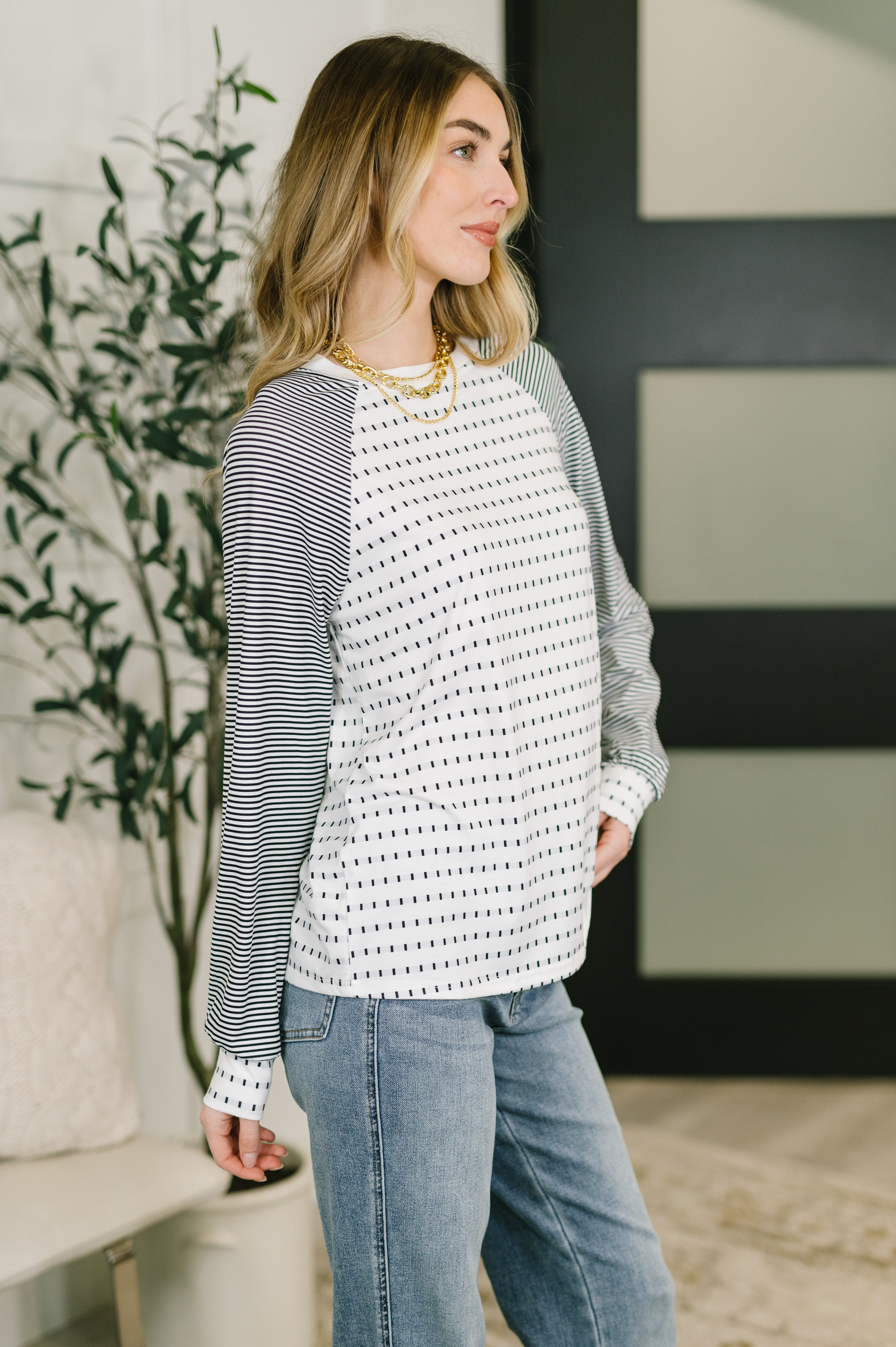 The That's What I Like Raglan Patchwork Long Sleeve Top