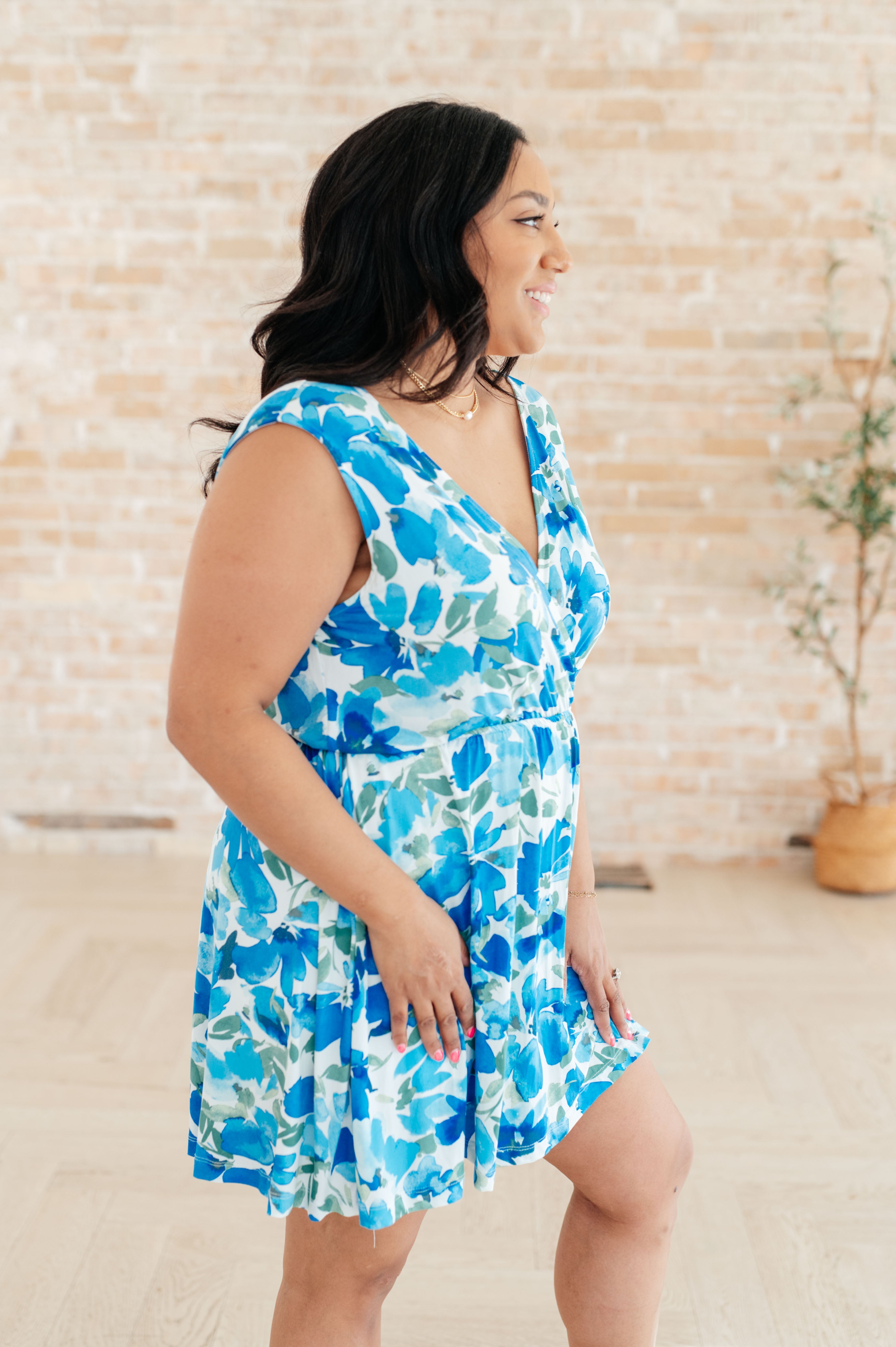 The Sun's Been Quite Kind V-Neck Dress- Blue