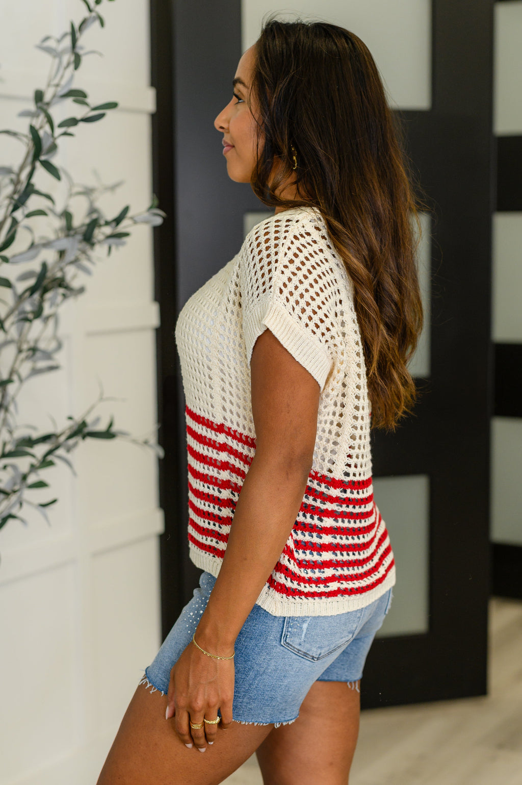 The Vibes Don't Lie Net Tee Red Striped