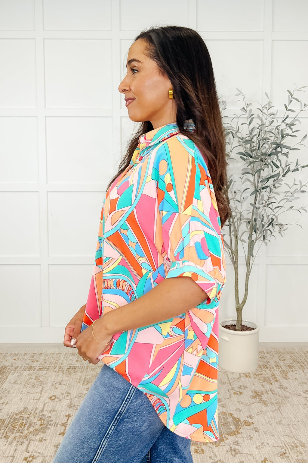 The Wide Eyed Abstract Print Batwing Blouse